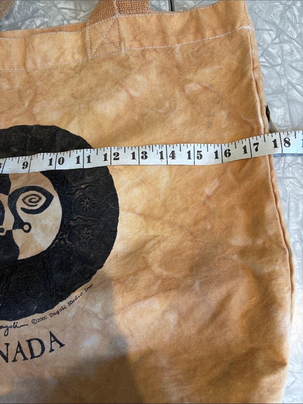 Vintage, tribal, celestial tan canvas tote bag a "Sun Spirit" design from 2000 - Picture 6 of 11